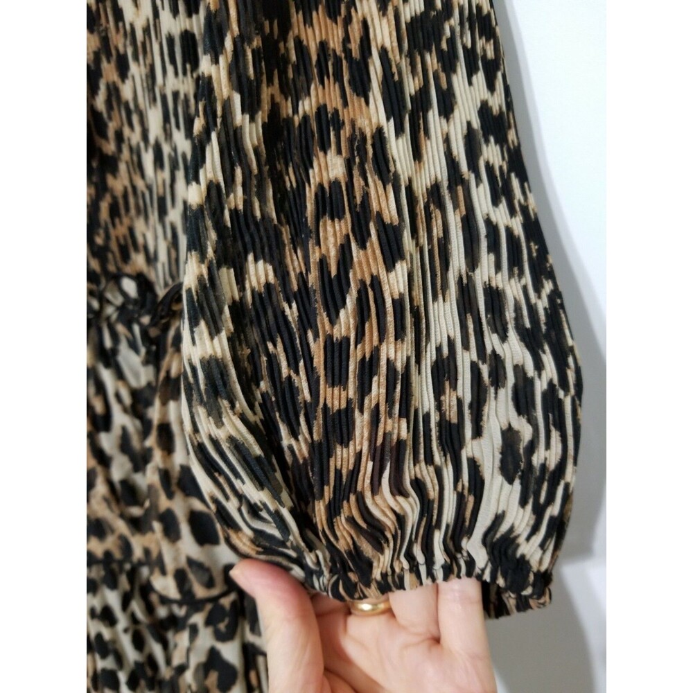 NWT Ganni Leopard Pleated Georgette Tiered Ruffle Dress 36(4), 38(6), 40(8) $235 - Picture 11 of 12